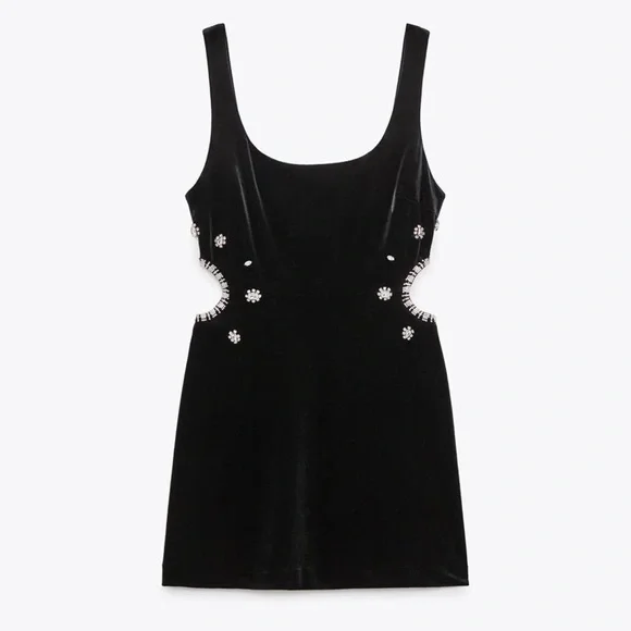 Velvet Rhinestone Mini Dress - Picture 4 of 4